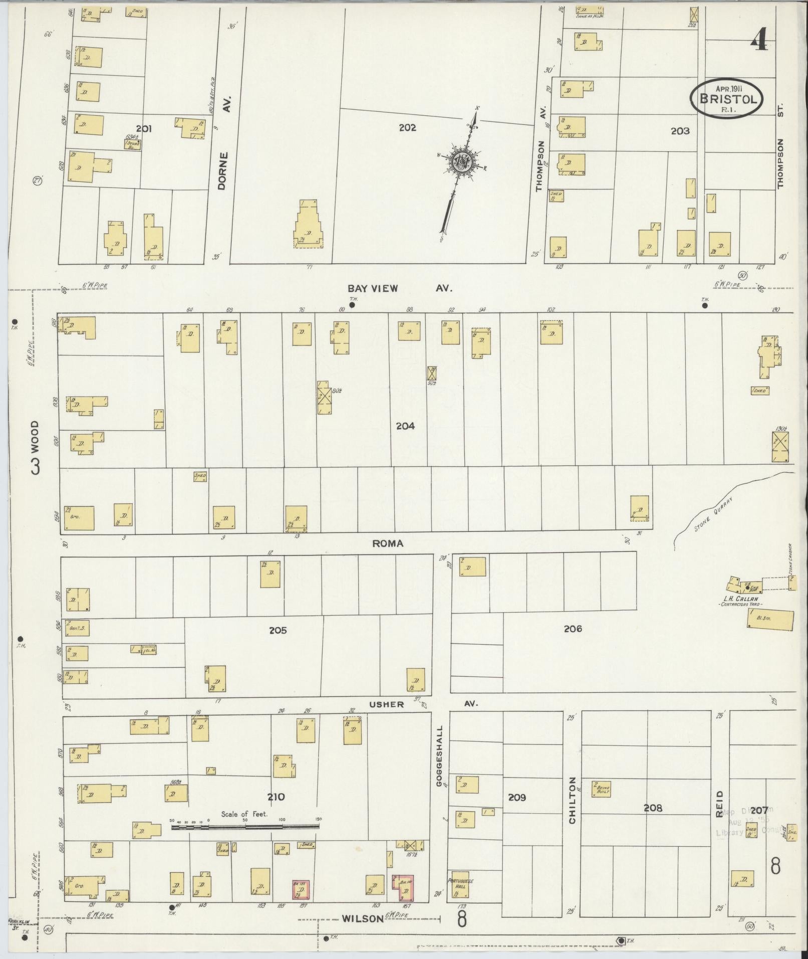 Sanborn Fire Insurance Map from Bristol, Bristol County, Rhode Island (1911), Sheet #0004 - Complete Map Set gallery image, historic Sanborn map, vintage wall art, Rhode Island Rhode Island