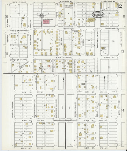 Sanborn Fire Insurance Map from Plainview, Hale County, Texas (1921), Sheet #0012 - Complete Map Set gallery image, historic Sanborn map, vintage wall art, Texas Texas