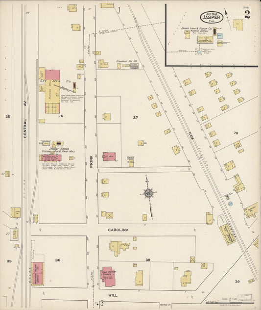 Sanborn Fire Insurance Map from Jasper, Hamilton County, Florida (1922), Sheet #0002 - Historic Sanborn Fire Insurance Map Print, vintage old map wall art, antique decor, genealogy gift, Florida Florida map