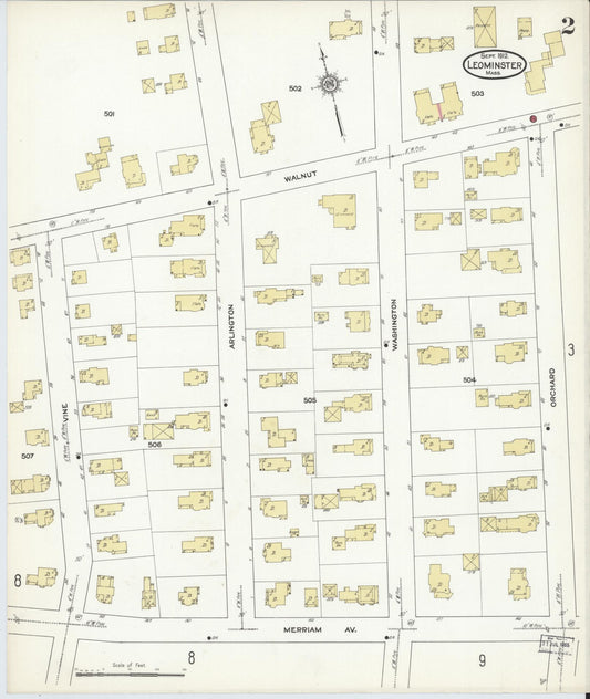 Sanborn Fire Insurance Map from Leominster, Worcester County, Massachusetts (1912), Sheet #0002 - Historic Sanborn Fire Insurance Map Print, vintage old map wall art, antique decor, genealogy gift, Massachusetts Massachusetts map