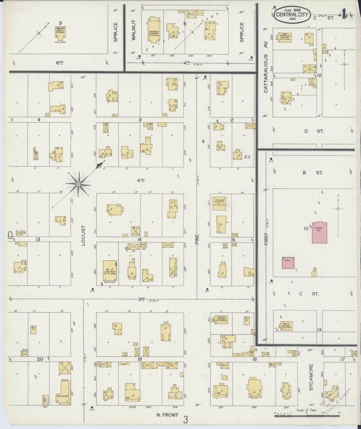 Sanborn Fire Insurance Map from Central City, Merrick County, Nebraska (1899), Sheet #0004 - Historic Sanborn Fire Insurance Map Print, vintage old map wall art, antique decor, genealogy gift, Nebraska Nebraska map