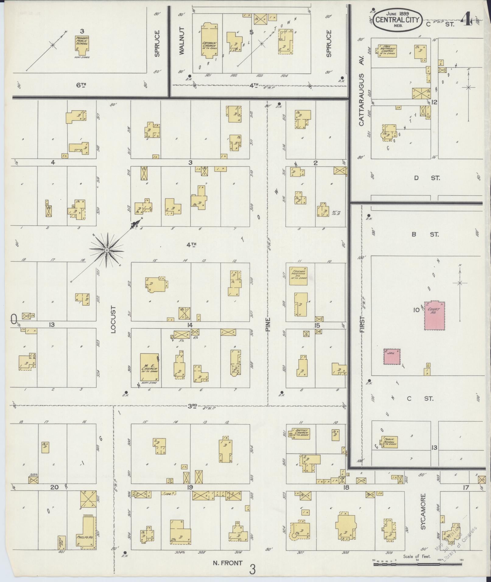 Sanborn Fire Insurance Map from Central City, Merrick County, Nebraska (1899), Sheet #0004 - Historic Sanborn Fire Insurance Map Print, vintage old map wall art, antique decor, genealogy gift, Nebraska Nebraska map