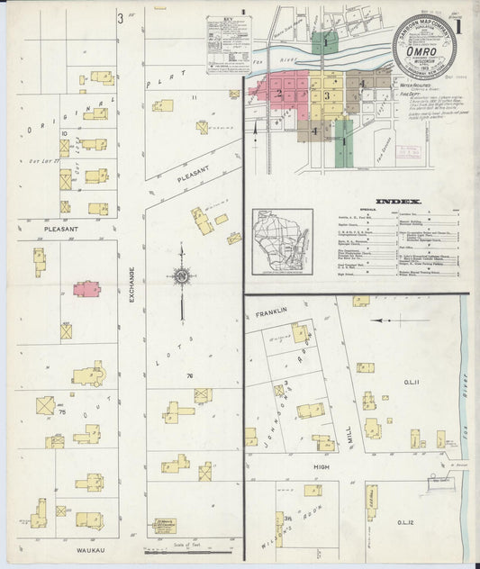 Sanborn Fire Insurance Map from Omro, Winnebago County, Wisconsin (1913), Sheet #0001 - Historic Sanborn Fire Insurance Map Print, vintage old map wall art, antique decor, genealogy gift, Wisconsin Wisconsin map