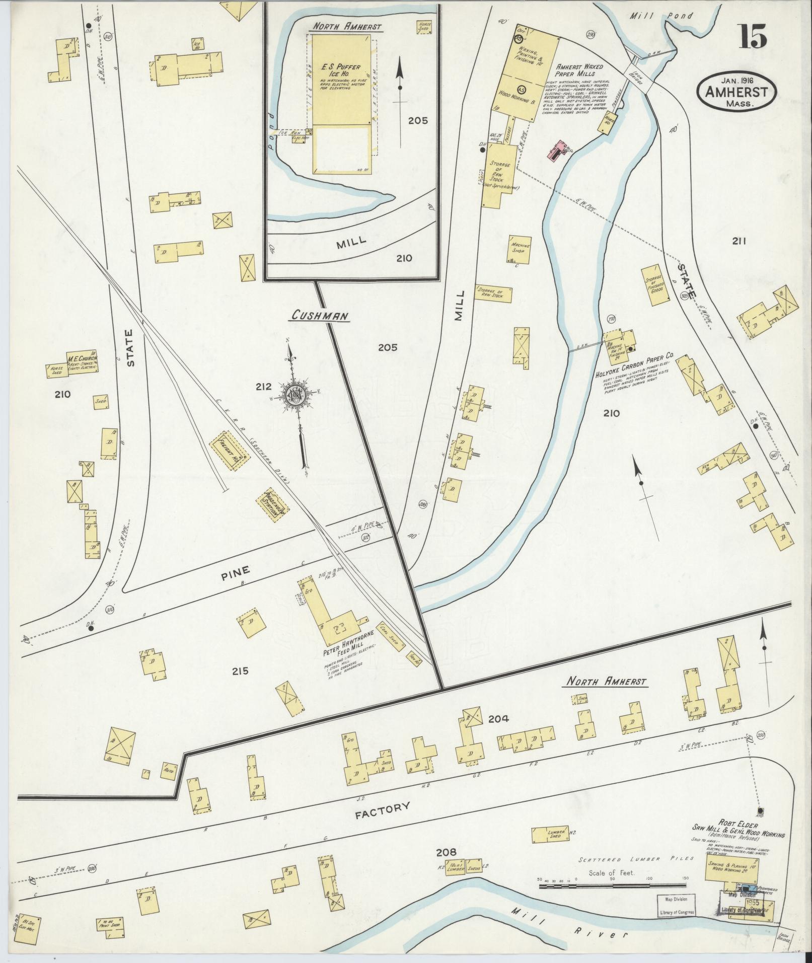 Sanborn Fire Insurance Map from Amherst, Hampshire County, Massachusetts (1916), Sheet #0015 - Complete Map Set gallery image, historic Sanborn map, vintage wall art, Massachusetts Massachusetts