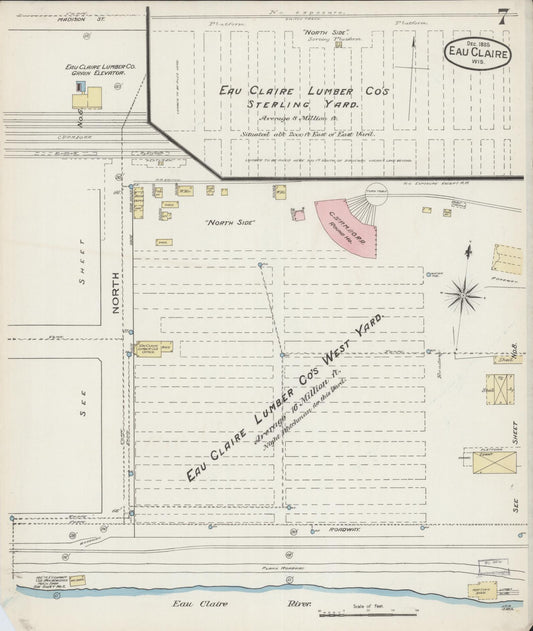 Sanborn Fire Insurance Map from Eau Claire, Eau Claire County, Wisconsin (1885), Sheet #0007 - Historic Sanborn Fire Insurance Map Print, vintage old map wall art, antique decor, genealogy gift, Wisconsin Wisconsin map