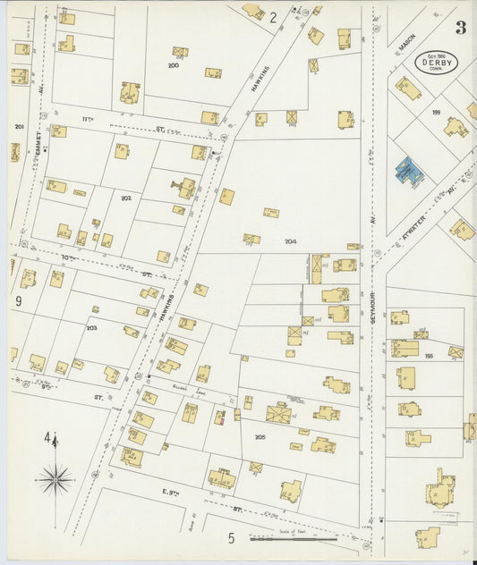 Sanborn Fire Insurance Map from Derby, New Haven County, Connecticut (1906), Sheet #0003 - Historic Sanborn Fire Insurance Map Print, vintage old map wall art, antique decor, genealogy gift, Connecticut Connecticut map