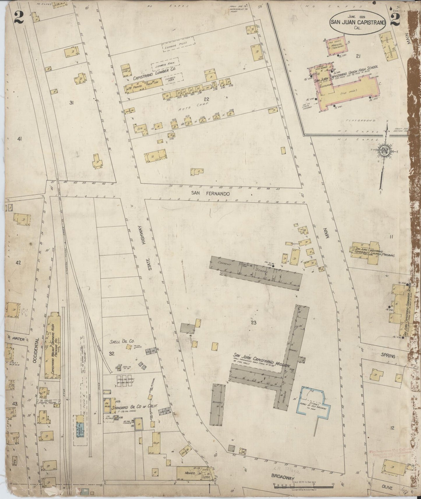 Sanborn Fire Insurance Map from San Juan Bautista, San Benito County, California (1929), Sheet #0002 - Complete Map Set gallery image, historic Sanborn map, vintage wall art, California California