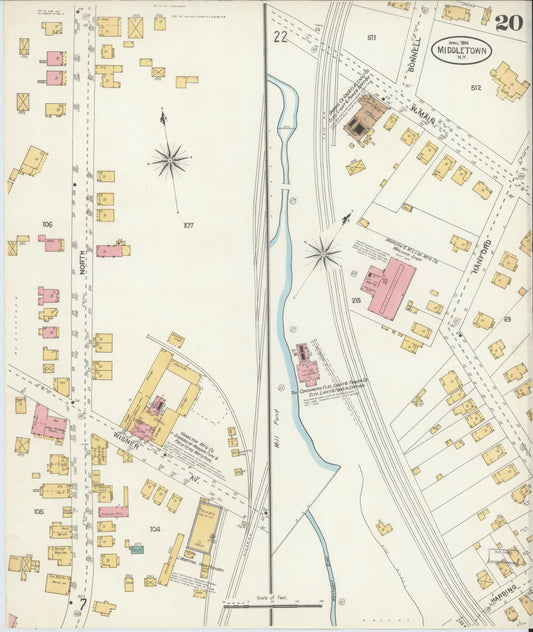 Sanborn Fire Insurance Map from Middletown, Orange County, New York (1904), Sheet #0019 - Historic Sanborn Fire Insurance Map Print, vintage old map wall art, antique decor, genealogy gift, New York New York map