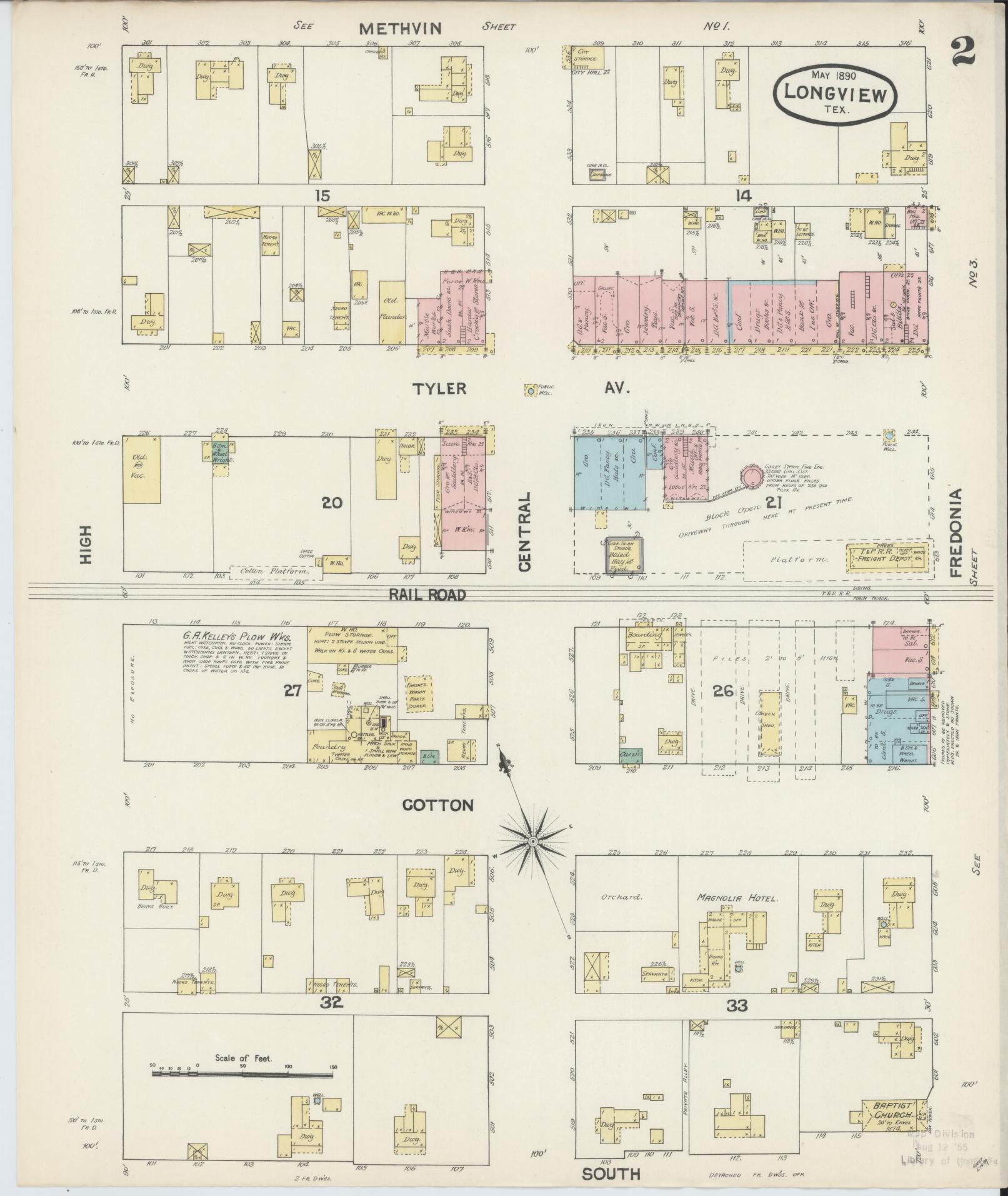 Sanborn Fire Insurance Map from Longview, Gregg County, Texas (1890), Sheet #0002 - Historic Sanborn Fire Insurance Map Print, vintage old map wall art, antique decor, genealogy gift, Texas Texas map