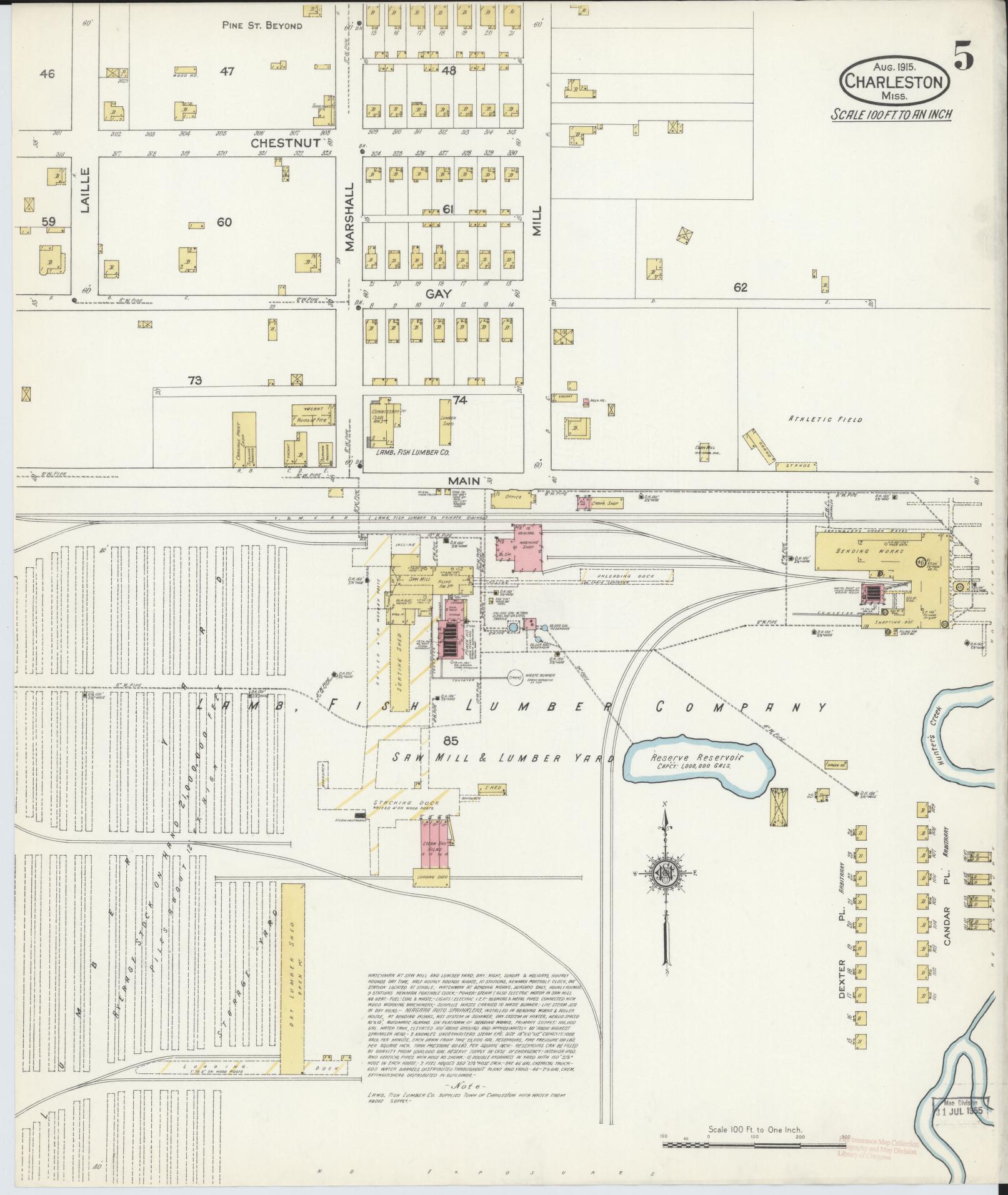 Sanborn Fire Insurance Map from Charleston, Tallahatchie County, Mississippi (1915), Sheet #0005 - Historic Sanborn Fire Insurance Map Print, vintage old map wall art, antique decor, genealogy gift, Mississippi Mississippi map