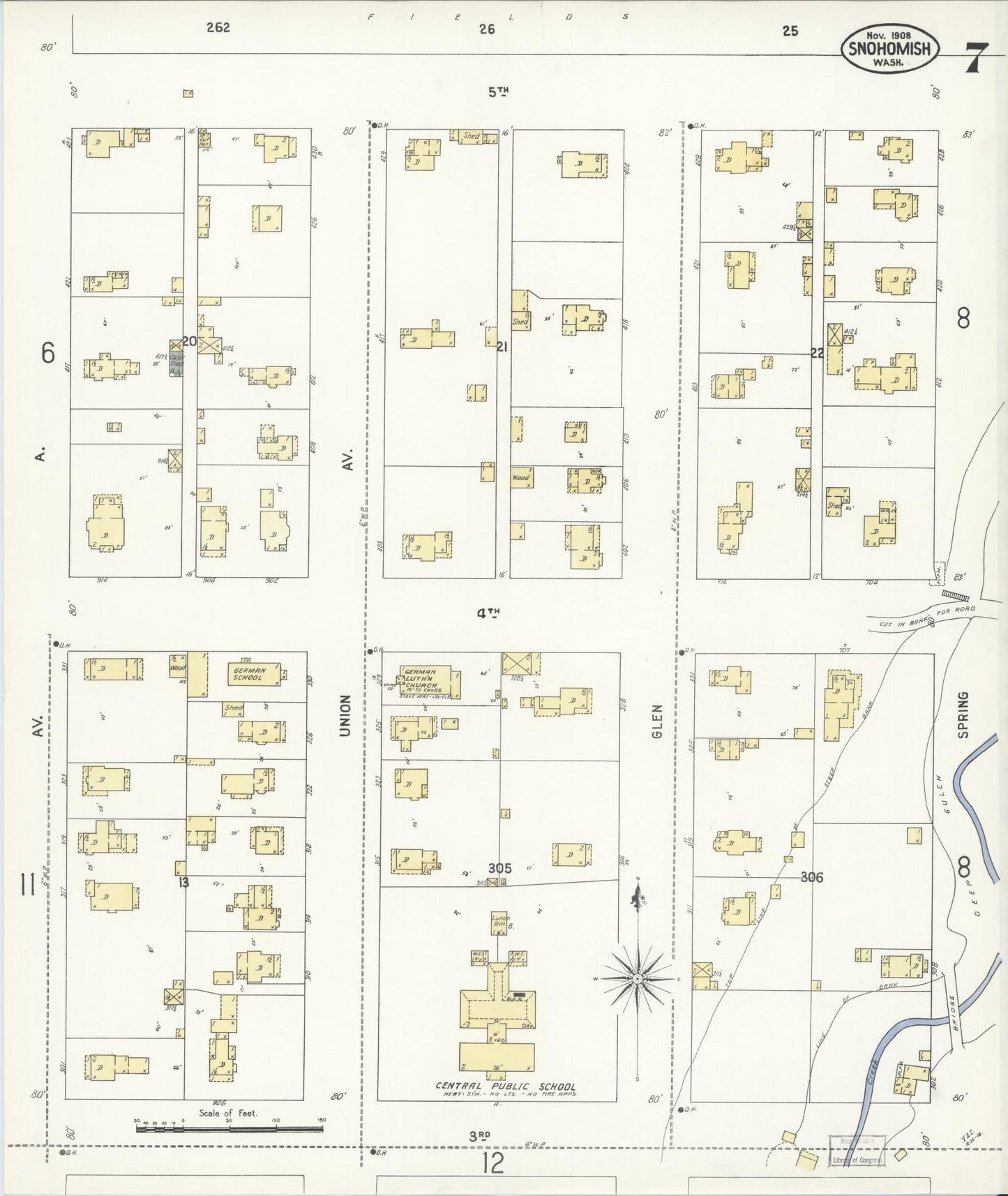 Sanborn Fire Insurance Map from Snohomish, Snohomish County, Washington (1908), Sheet #0007 - Historic Sanborn Fire Insurance Map Print, vintage old map wall art, antique decor, genealogy gift, Washington Washington map