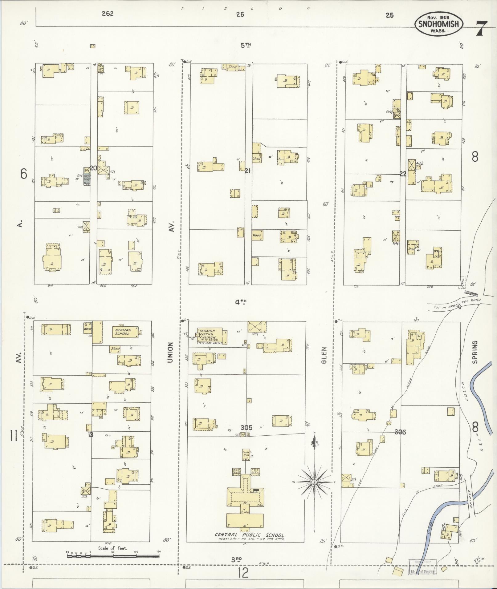 Sanborn Fire Insurance Map from Snohomish, Snohomish County, Washington (1908), Sheet #0007 - Historic Sanborn Fire Insurance Map Print, vintage old map wall art, antique decor, genealogy gift, Washington Washington map