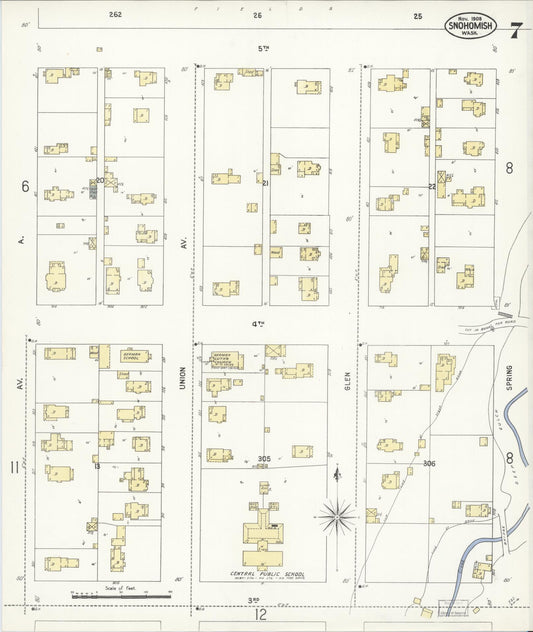 Sanborn Fire Insurance Map from Snohomish, Snohomish County, Washington (1908), Sheet #0007 - Historic Sanborn Fire Insurance Map Print, vintage old map wall art, antique decor, genealogy gift, Washington Washington map