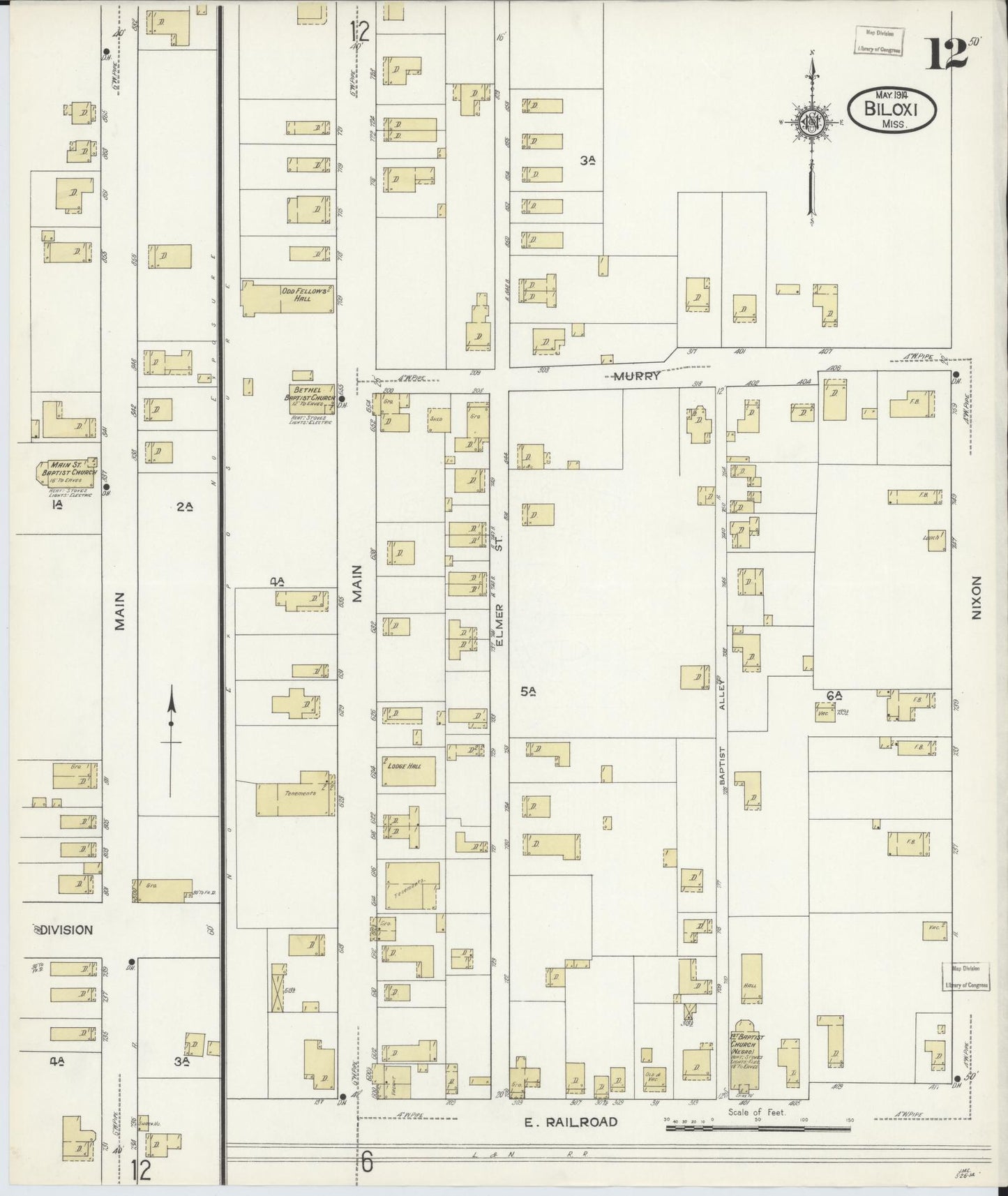 Sanborn Fire Insurance Map from Biloxi, Harrison County, Mississippi (1914), Sheet #0012 - Complete Map Set gallery image, historic Sanborn map, vintage wall art, Mississippi Mississippi