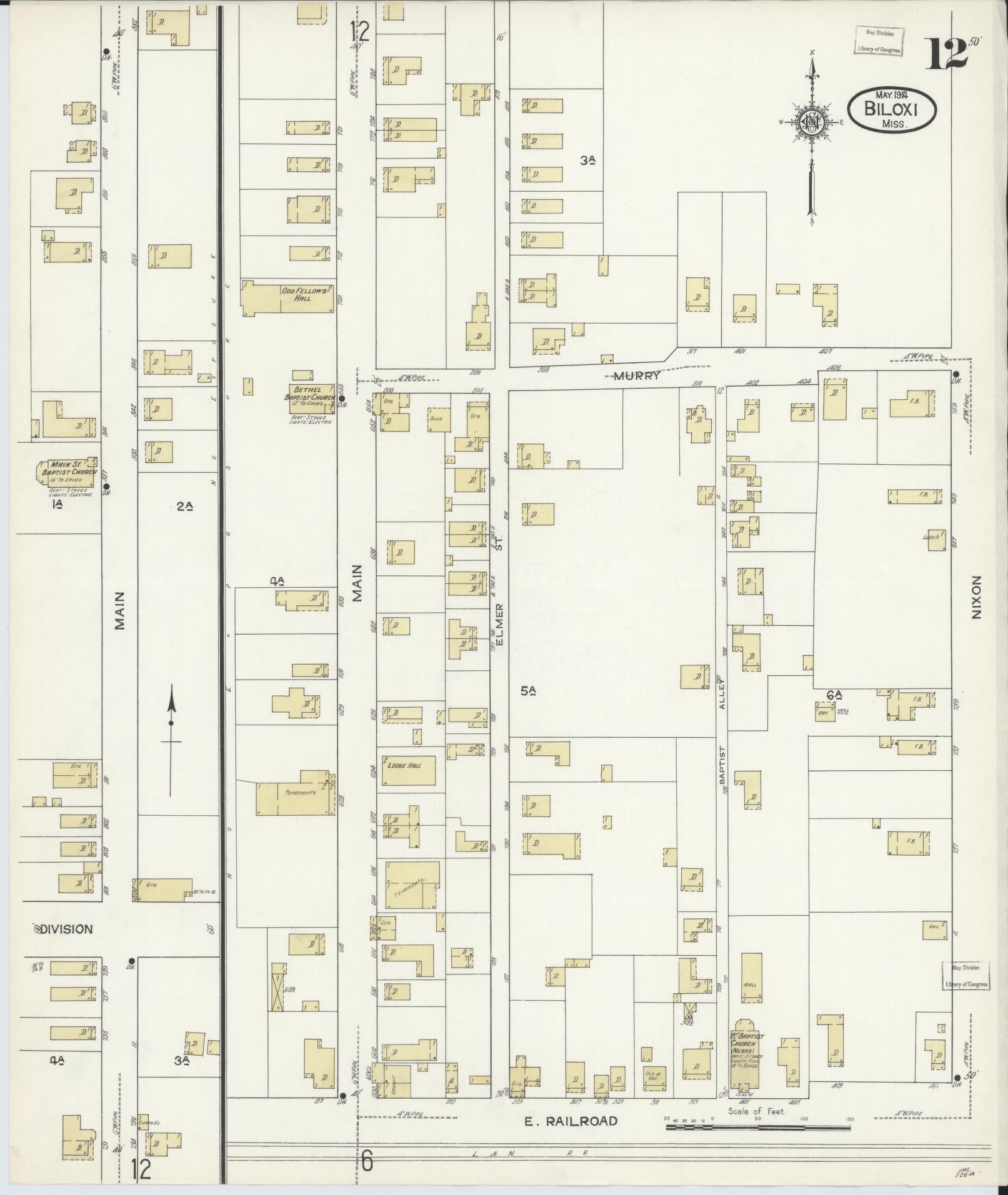Sanborn Fire Insurance Map from Biloxi, Harrison County, Mississippi (1914), Sheet #0012 - Complete Map Set gallery image, historic Sanborn map, vintage wall art, Mississippi Mississippi
