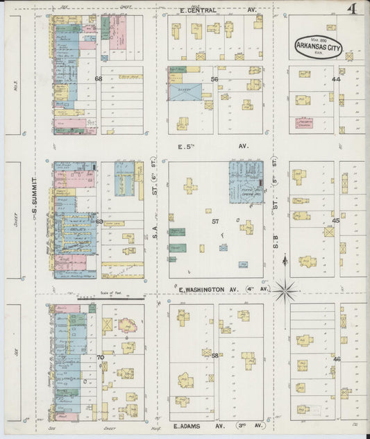 Sanborn Fire Insurance Map from Arkansas City, Cowley County, Kansas (1890), Sheet #0004 - Historic Sanborn Fire Insurance Map Print, vintage old map wall art, antique decor, genealogy gift, Kansas Kansas map
