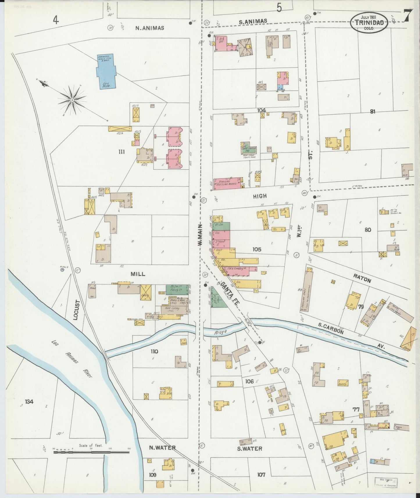Sanborn Fire Insurance Map from Trinidad, Las Animas County, Colorado (1901), Sheet #0007 - Complete Map Set gallery image, historic Sanborn map, vintage wall art, Colorado Colorado