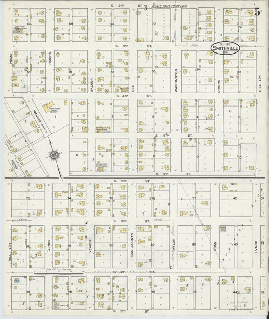 Sanborn Fire Insurance Map from Smithville, Bastrop County, Texas (1915), Sheet #0005 - Historic Sanborn Fire Insurance Map Print, vintage old map wall art, antique decor, genealogy gift, Texas Texas map