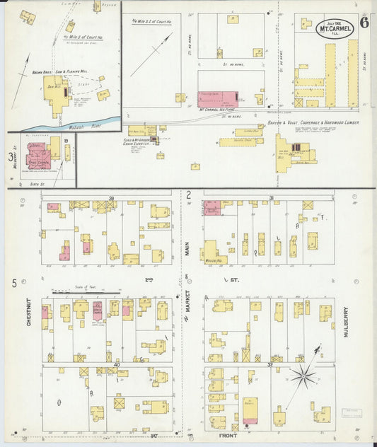 Sanborn Fire Insurance Map from Mount Carmel, Wabash County, Illinois (1902), Sheet #0006 - Historic Sanborn Fire Insurance Map Print, vintage old map wall art, antique decor, genealogy gift, Illinois Illinois map