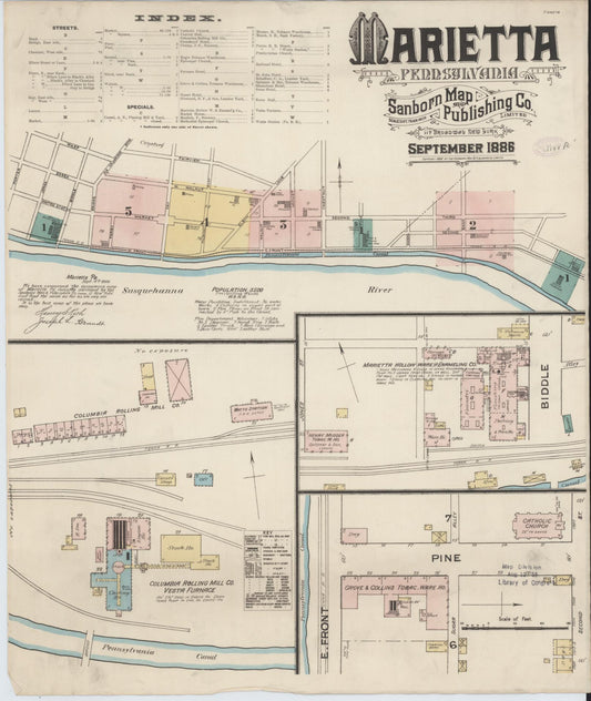Sanborn Fire Insurance Map from Marietta, Lancaster County, Pennsylvania (1886), Sheet #0001 - Complete Map Set gallery image, historic Sanborn map, vintage wall art, Pennsylvania Pennsylvania