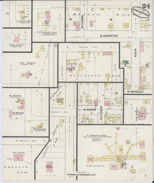 Sanborn Fire Insurance Map from Springfield, Sangamon County, Illinois (1890), Sheet #0024 - Historic Sanborn Fire Insurance Map Print, vintage old map wall art, antique decor, genealogy gift, Illinois Illinois map