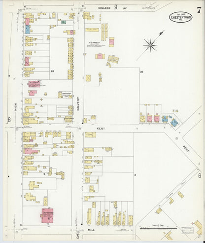 Sanborn Fire Insurance Map from Chestertown, Kent County, Maryland (1908), Sheet #0007 - Complete Map Set gallery image, historic Sanborn map, vintage wall art, Maryland Maryland