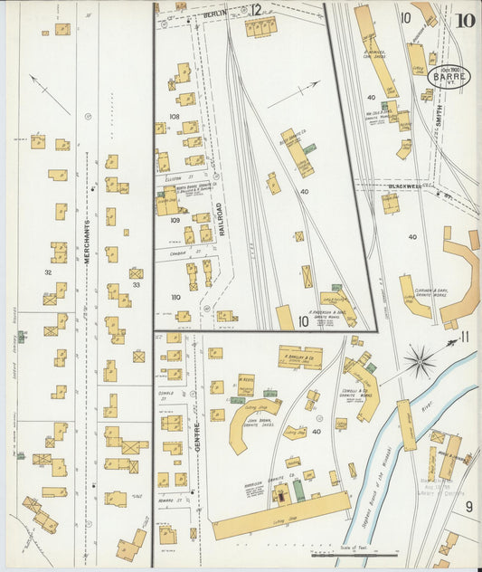 Sanborn Fire Insurance Map from Barre, Washington County, Vermont (1900), Sheet #0010 - Historic Sanborn Fire Insurance Map Print, vintage old map wall art, antique decor, genealogy gift, Vermont Vermont map