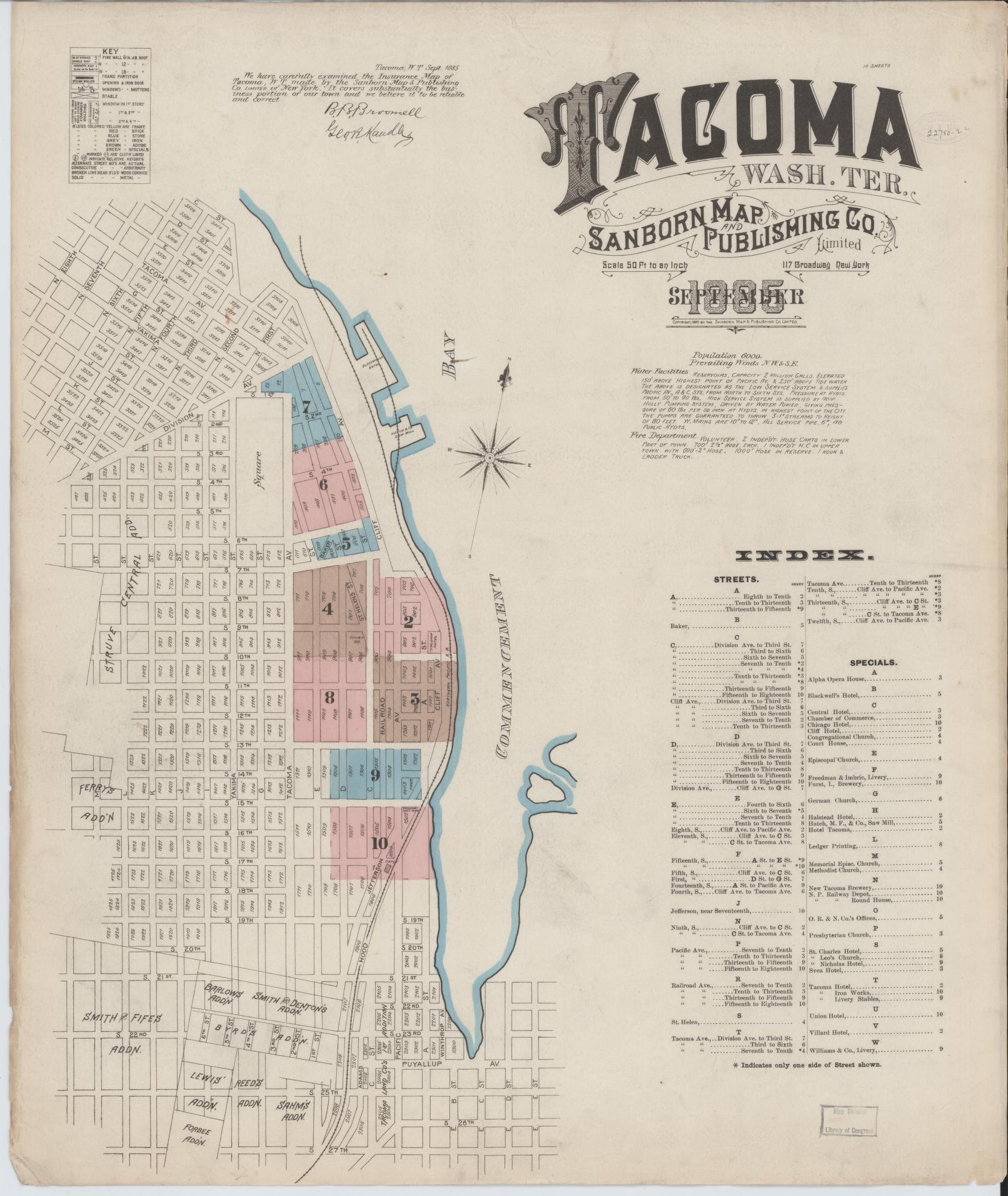 Sanborn Fire Insurance Map from Tacoma, Pierce County, Washington (1885), Sheet #0001 - Complete Map Set gallery image, historic Sanborn map, vintage wall art, Washington Washington