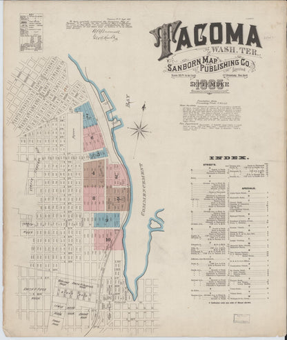 Sanborn Fire Insurance Map from Tacoma, Pierce County, Washington (1885), Sheet #0001 - Complete Map Set gallery image, historic Sanborn map, vintage wall art, Washington Washington