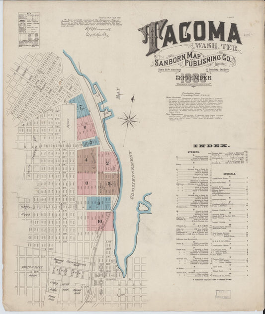Sanborn Fire Insurance Map from Tacoma, Pierce County, Washington (1885), Sheet #0001 - Complete Map Set gallery image, historic Sanborn map, vintage wall art, Washington Washington