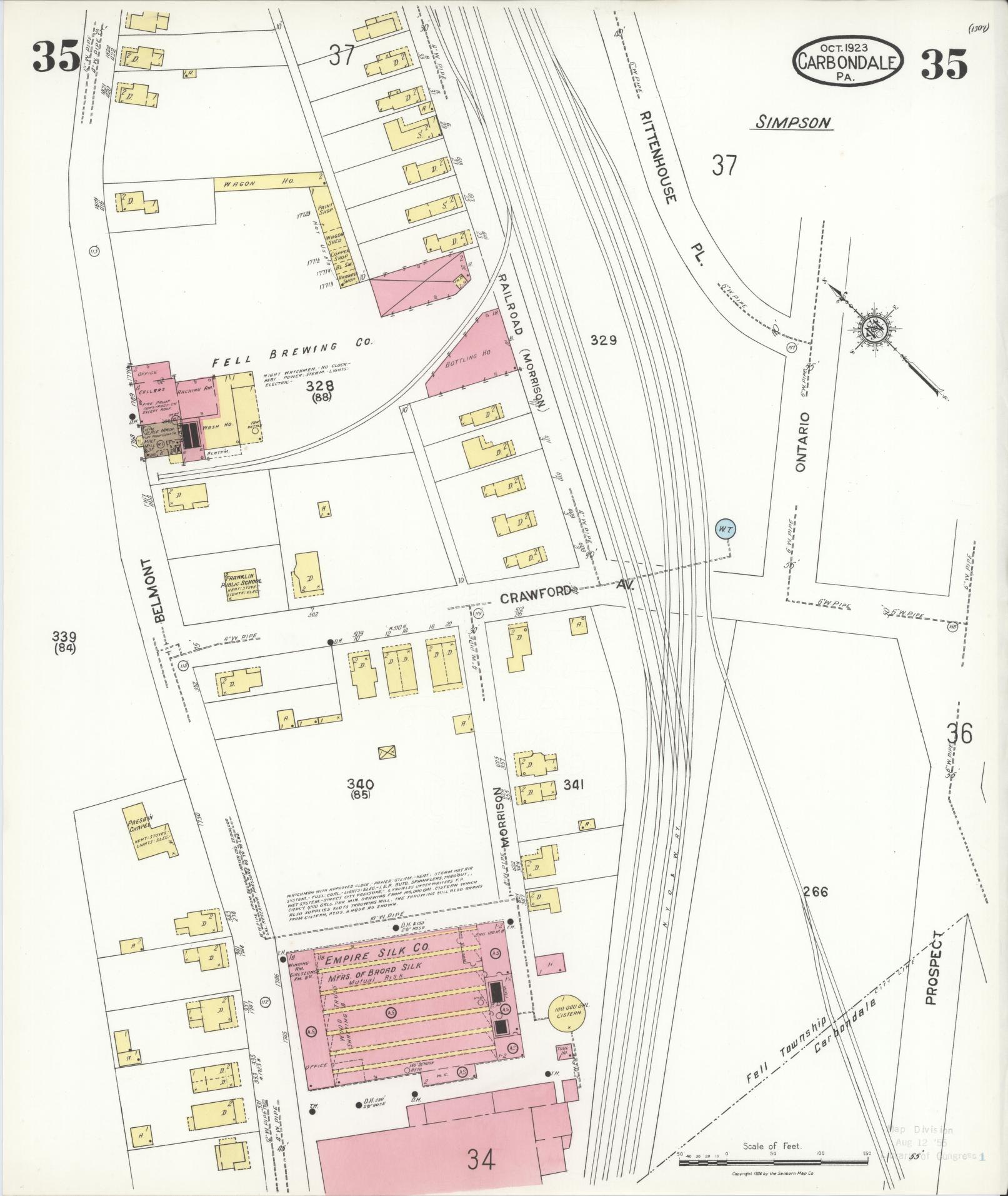 Sanborn Fire Insurance Map from Carbondale, Lackawanna County, Pennsylvania (1923), Sheet #0035 - Historic Sanborn Fire Insurance Map Print, vintage old map wall art, antique decor, genealogy gift, Pennsylvania Pennsylvania map
