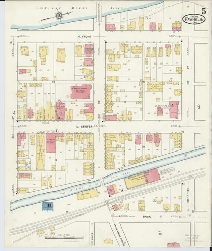 Sanborn Fire Insurance Map from Franklin, Warren County, Ohio (1916), Sheet #0005 - Historic Sanborn Fire Insurance Map Print, vintage old map wall art, antique decor, genealogy gift, Ohio Ohio map