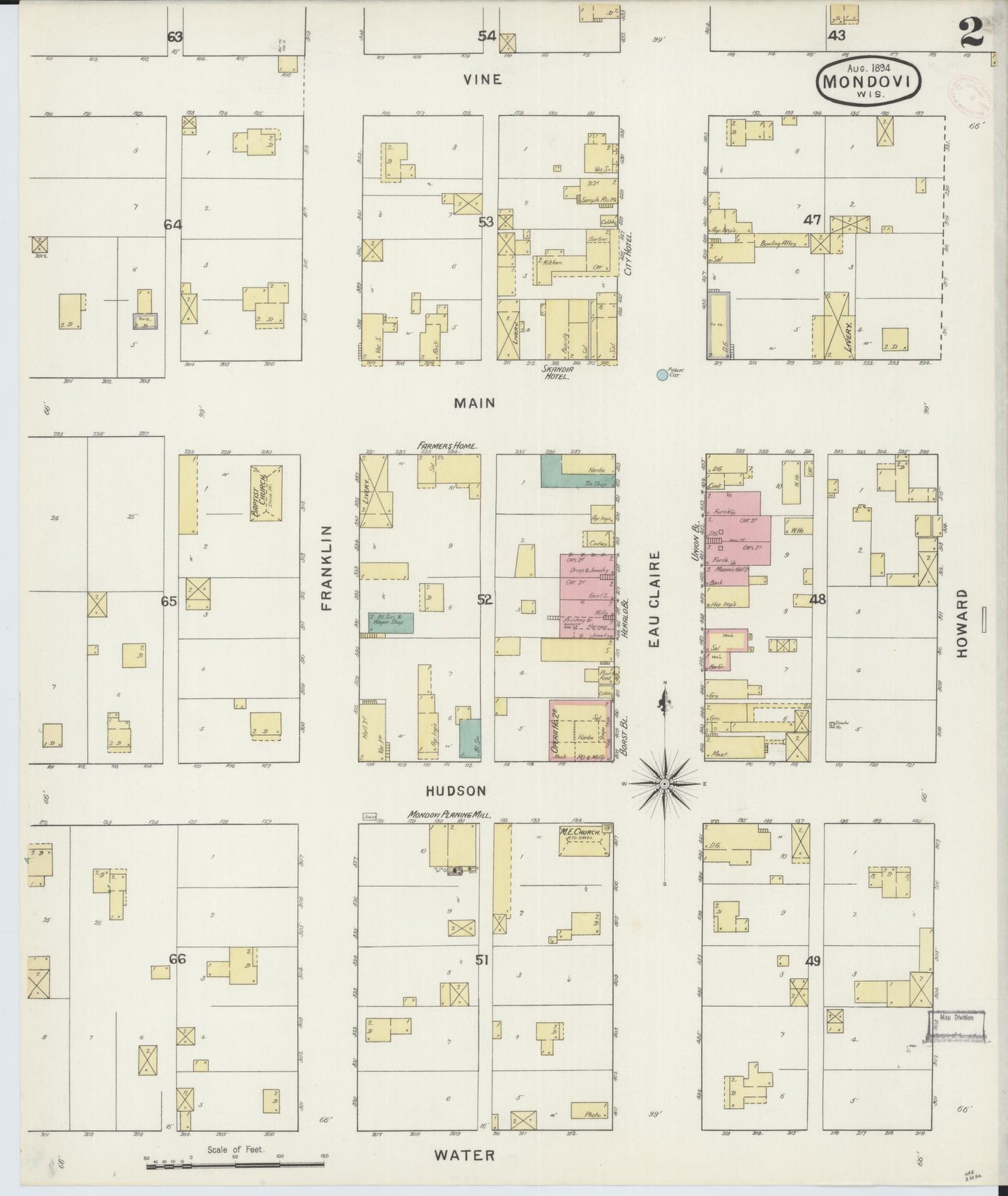 Sanborn Fire Insurance Map from Mondovi, Buffalo County, Wisconsin (1894), Sheet #0002 - Complete Map Set gallery image, historic Sanborn map, vintage wall art, Wisconsin Wisconsin