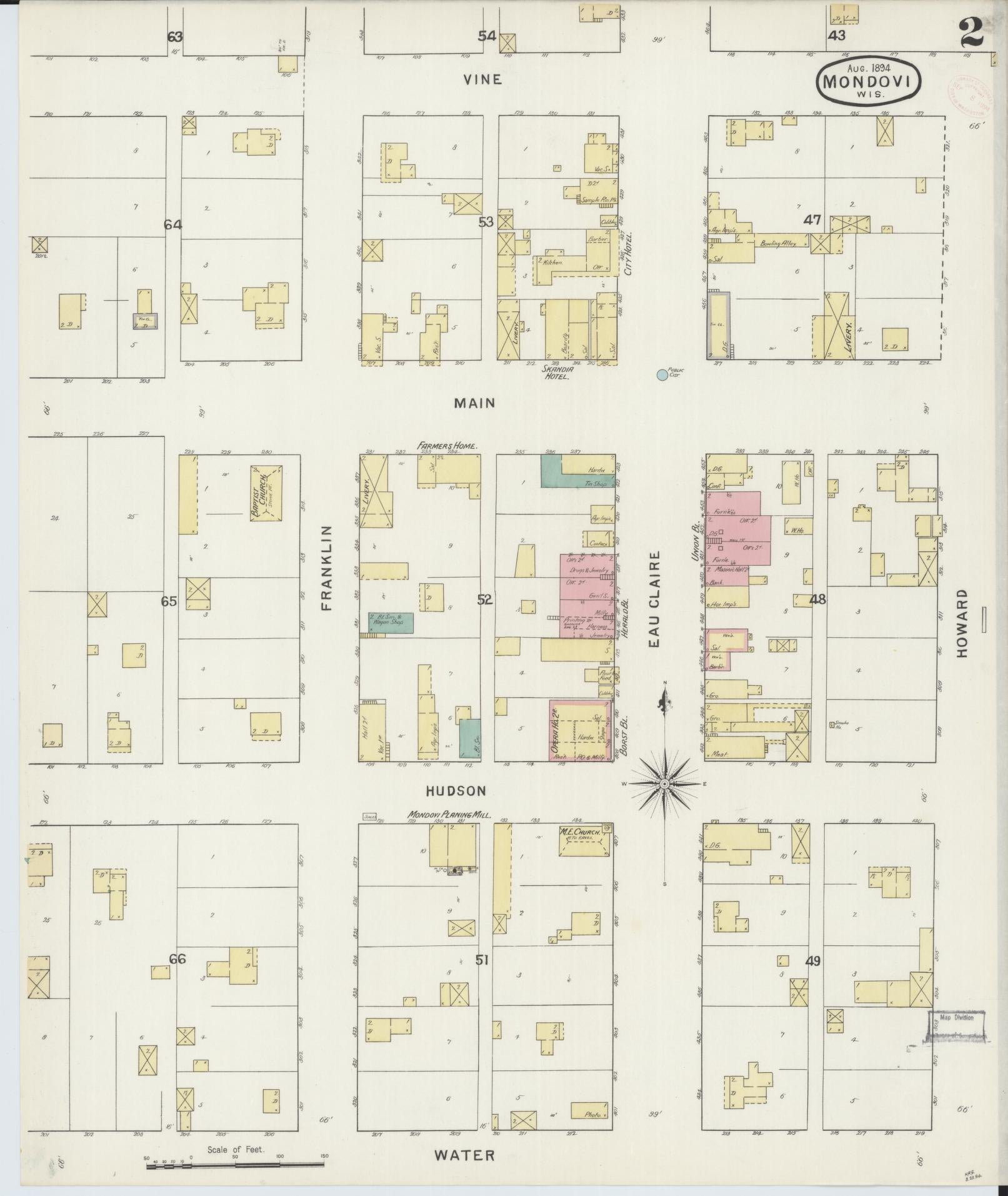 Sanborn Fire Insurance Map from Mondovi, Buffalo County, Wisconsin (1894), Sheet #0002 - Complete Map Set gallery image, historic Sanborn map, vintage wall art, Wisconsin Wisconsin