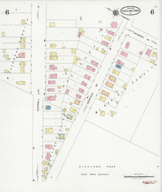 Sanborn Fire Insurance Map from Highland Park, Lake County, Illinois (1924), Sheet #0006 - Historic Sanborn Fire Insurance Map Print, vintage old map wall art, antique decor, genealogy gift, Illinois Illinois map