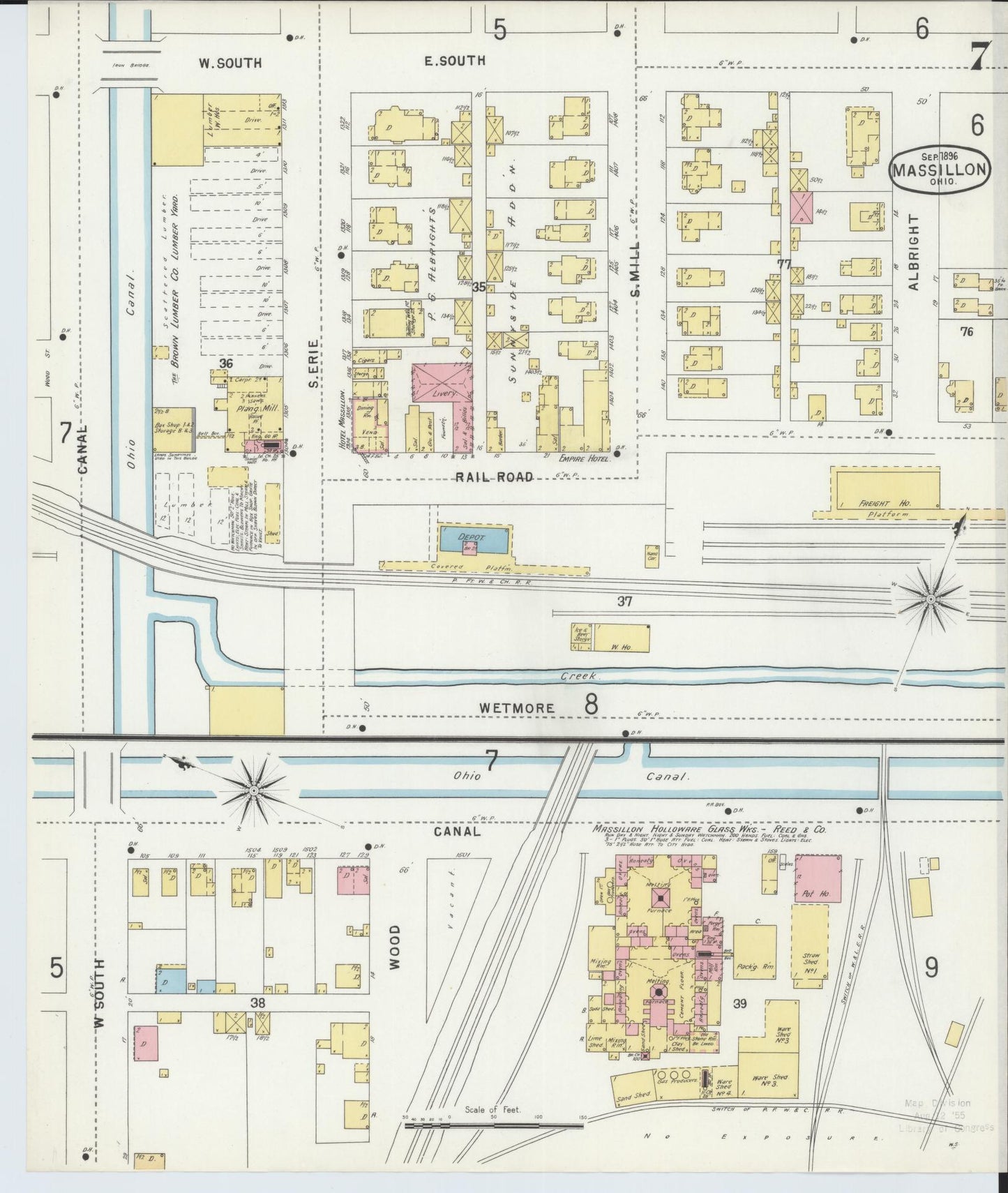 Sanborn Fire Insurance Map from Massillon, Stark County, Ohio (1896), Sheet #0007 - Historic Sanborn Fire Insurance Map Print, vintage old map wall art, antique decor, genealogy gift, Ohio Ohio map