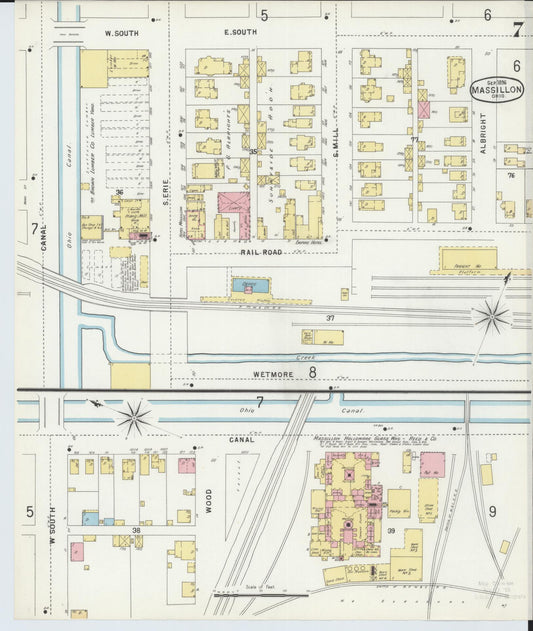 Sanborn Fire Insurance Map from Massillon, Stark County, Ohio (1896), Sheet #0007 - Historic Sanborn Fire Insurance Map Print, vintage old map wall art, antique decor, genealogy gift, Ohio Ohio map