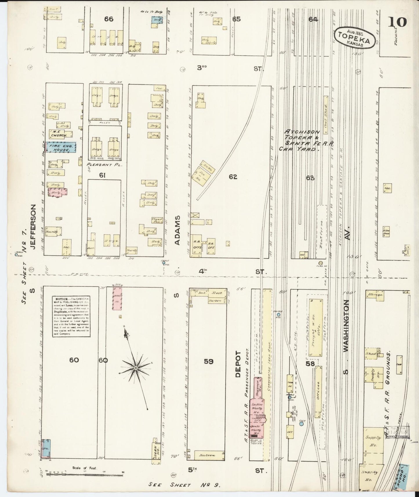 Sanborn Fire Insurance Map from Topeka, Shawnee County, Kansas (1883), Sheet #0010 - Historic Sanborn Fire Insurance Map Print, vintage old map wall art, antique decor, genealogy gift, Kansas Kansas map