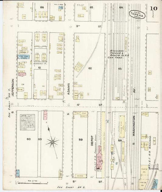 Sanborn Fire Insurance Map from Topeka, Shawnee County, Kansas (1883), Sheet #0010 - Historic Sanborn Fire Insurance Map Print, vintage old map wall art, antique decor, genealogy gift, Kansas Kansas map