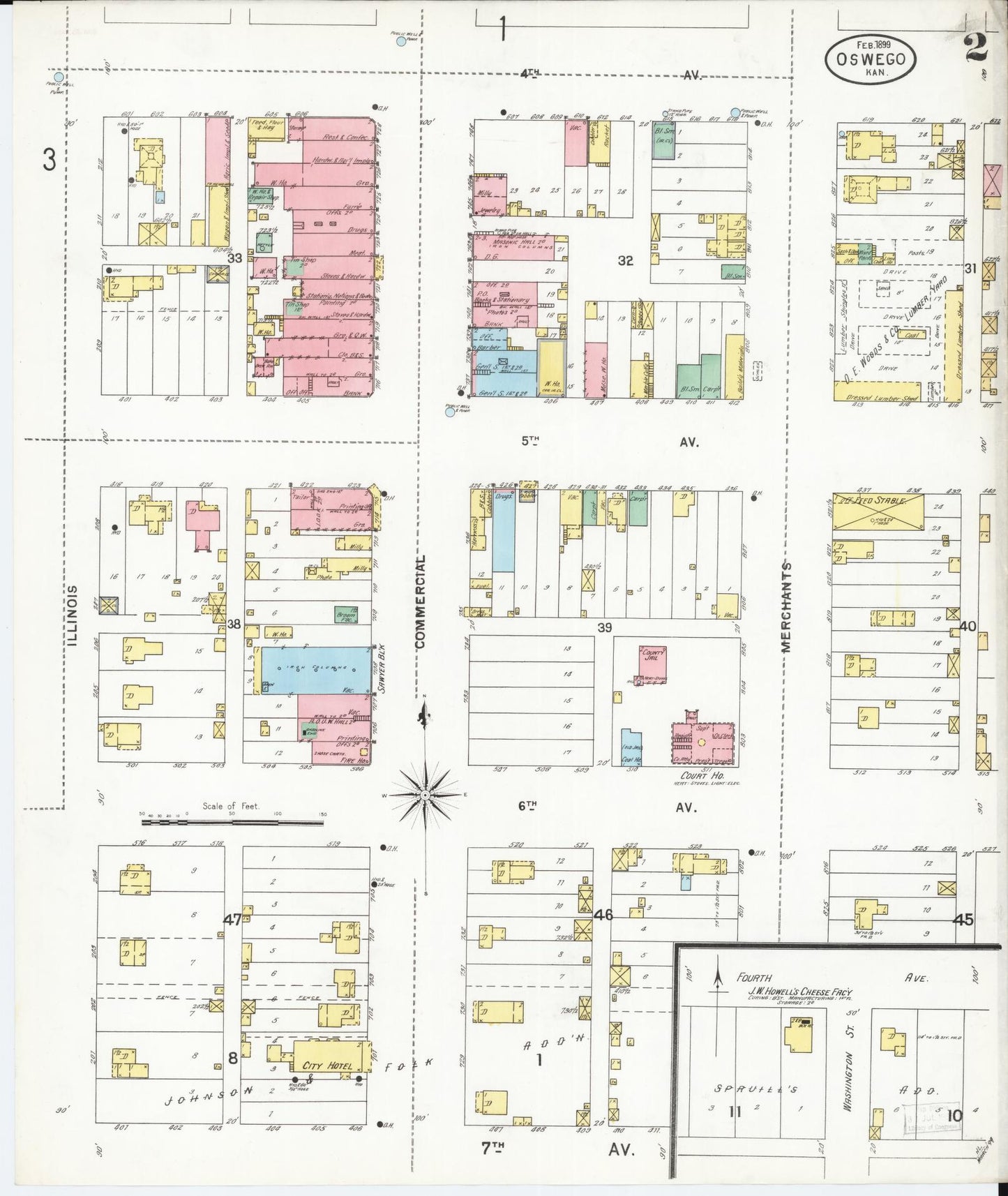 Sanborn Fire Insurance Map from Oswego, Labette County, Kansas (1899), Sheet #0002 - Historic Sanborn Fire Insurance Map Print, vintage old map wall art, antique decor, genealogy gift, Kansas Kansas map
