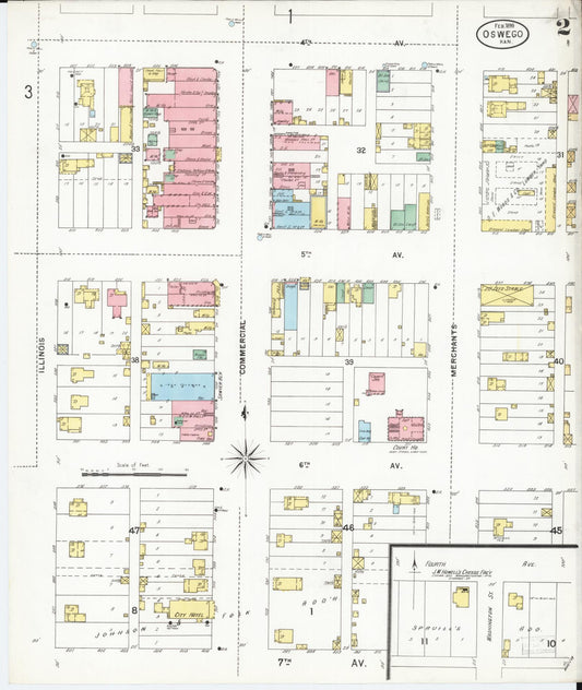 Sanborn Fire Insurance Map from Oswego, Labette County, Kansas (1899), Sheet #0002 - Historic Sanborn Fire Insurance Map Print, vintage old map wall art, antique decor, genealogy gift, Kansas Kansas map