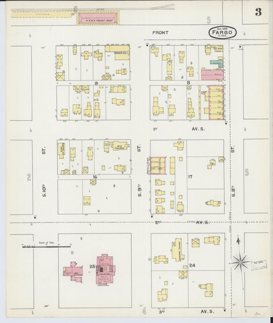 Sanborn Fire Insurance Map from Fargo, Cass County, North Dakota (1892), Sheet #0003 - Historic Sanborn Fire Insurance Map Print, vintage old map wall art, antique decor, genealogy gift, North Dakota North Dakota map