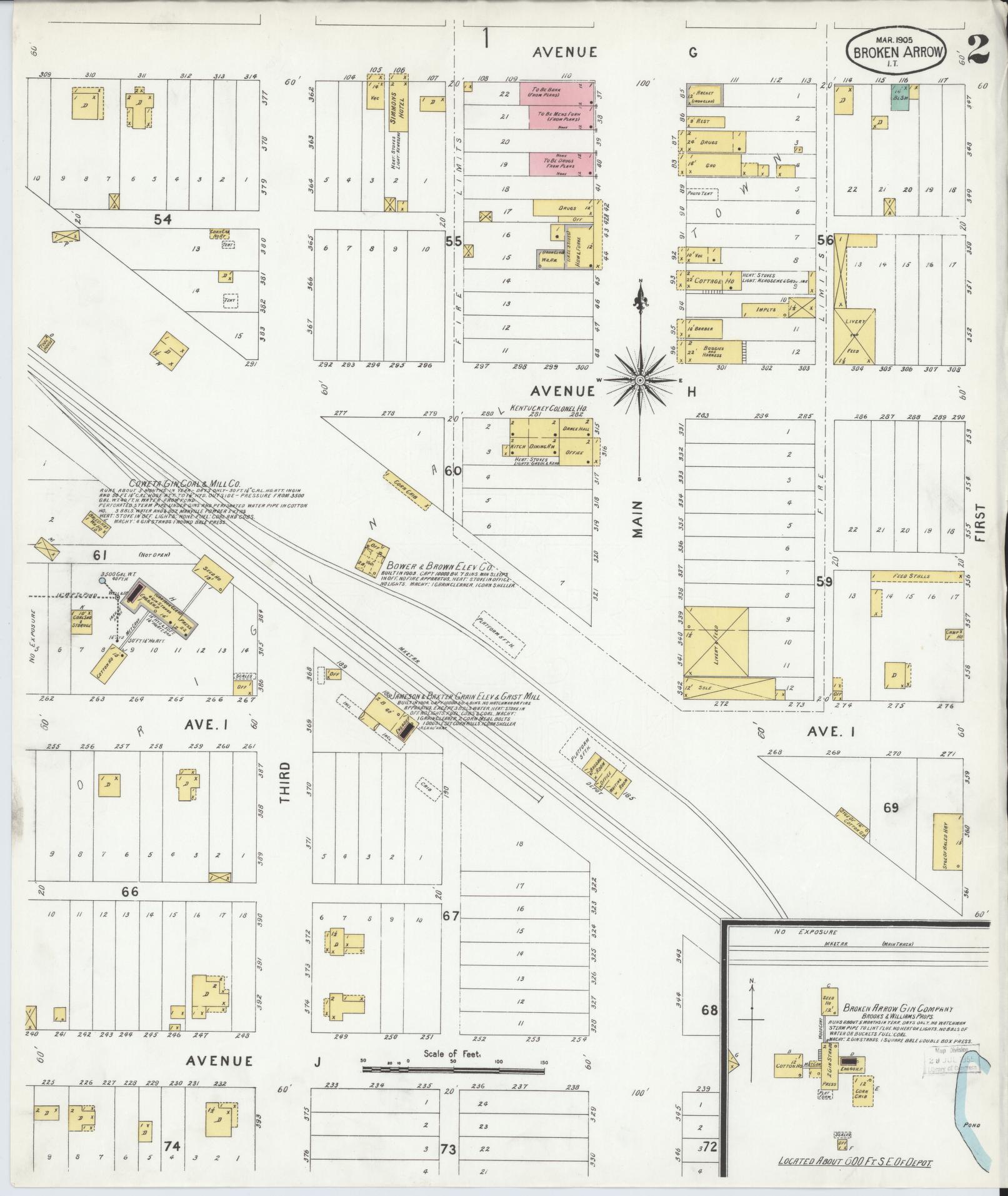 Sanborn Fire Insurance Map from Broken Arrow, Tulsa County, Oklahoma (1905), Sheet #0002 - Historic Sanborn Fire Insurance Map Print, vintage old map wall art, antique decor, genealogy gift, Oklahoma Oklahoma map