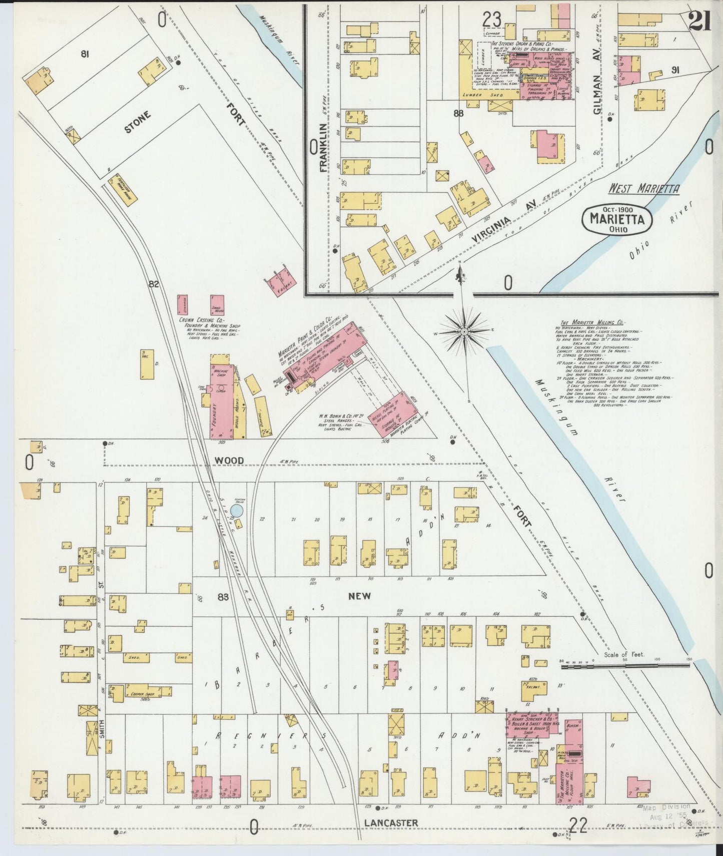 Sanborn Fire Insurance Map from Marietta, Washington County, Ohio (1900), Sheet #0021 - Historic Sanborn Fire Insurance Map Print, vintage old map wall art, antique decor, genealogy gift, Ohio Ohio map