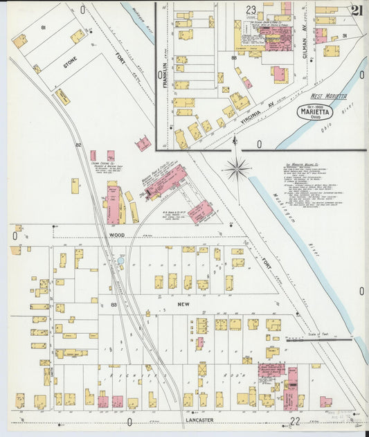 Sanborn Fire Insurance Map from Marietta, Washington County, Ohio (1900), Sheet #0021 - Historic Sanborn Fire Insurance Map Print, vintage old map wall art, antique decor, genealogy gift, Ohio Ohio map