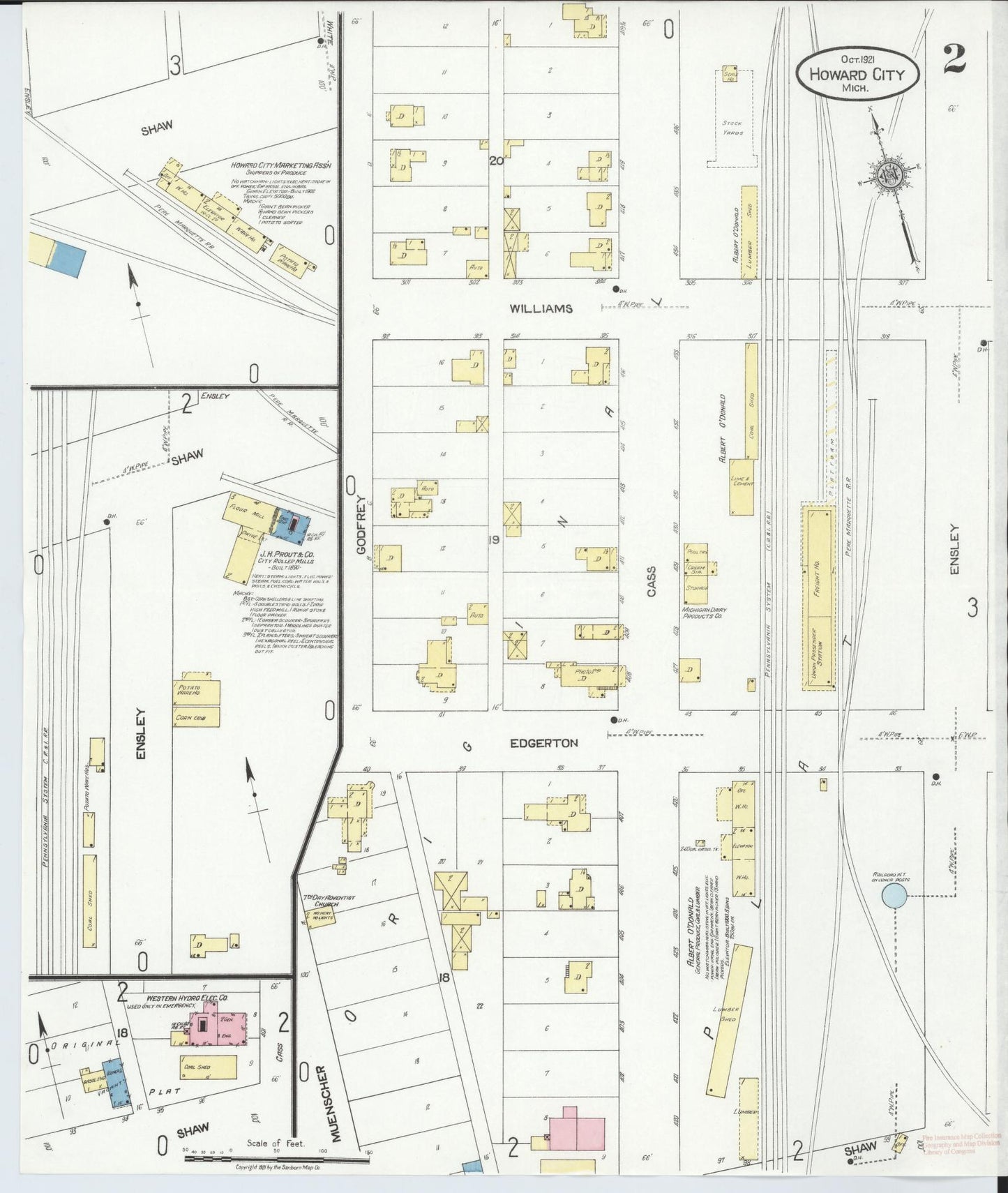 Sanborn Fire Insurance Map from Howard City, Montcalm County, Michigan (1921), Sheet #0002 - Complete Map Set gallery image, historic Sanborn map, vintage wall art, Michigan Michigan