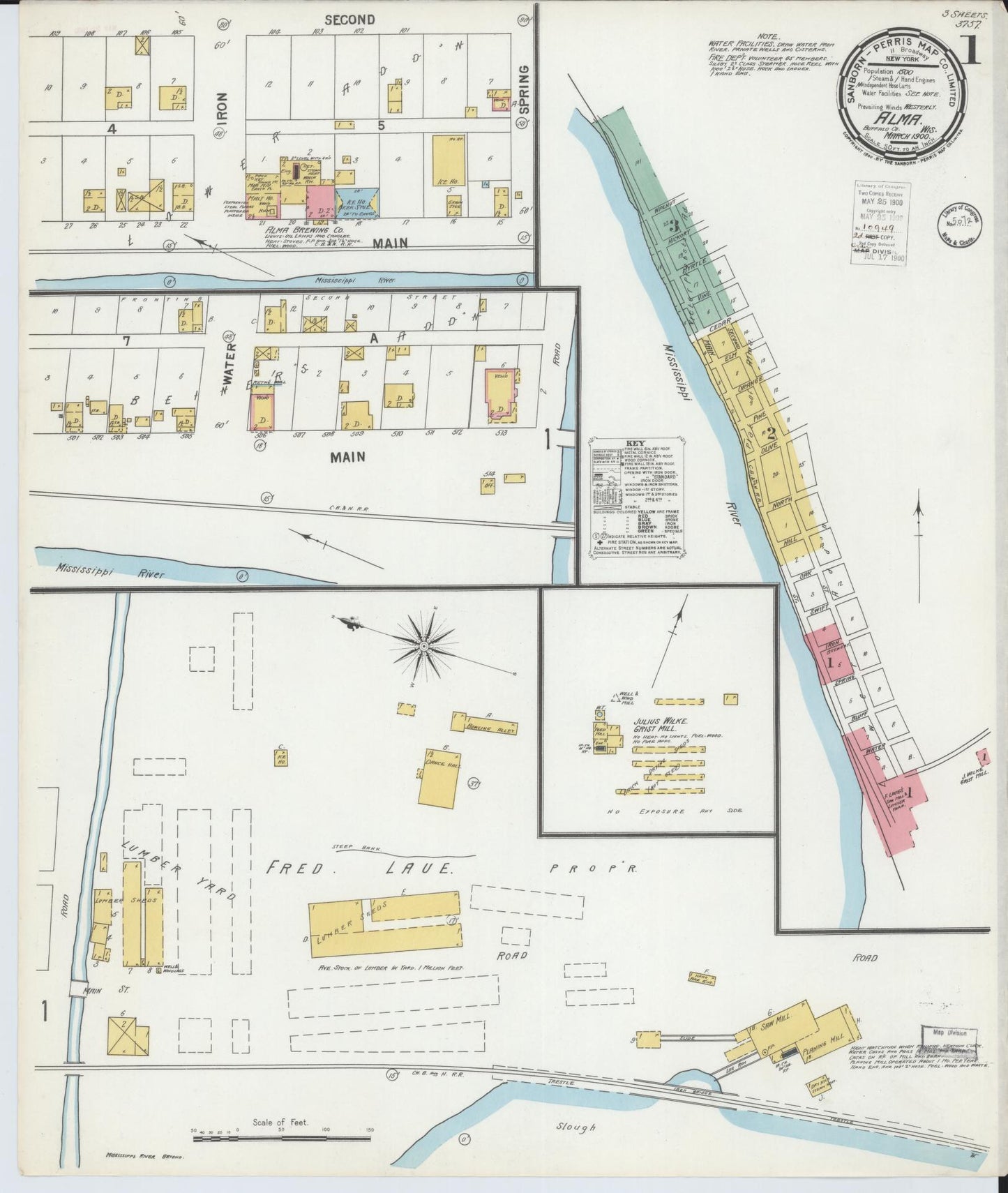 Sanborn Fire Insurance Map from Alma, Buffalo County, Wisconsin (1900), Sheet #0001 - Historic Sanborn Fire Insurance Map Print, vintage old map wall art, antique decor, genealogy gift, Wisconsin Wisconsin map