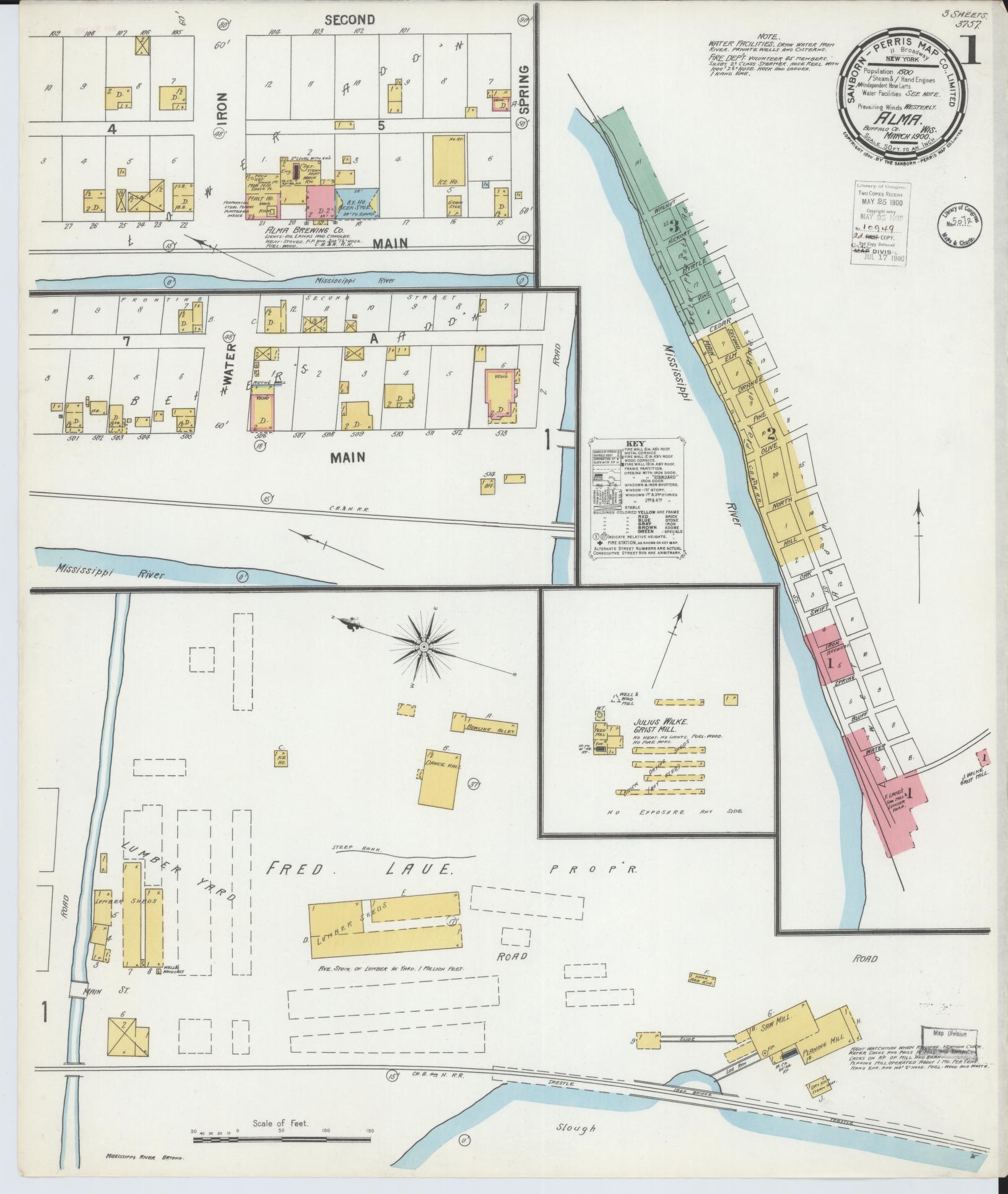 Sanborn Fire Insurance Map from Alma, Buffalo County, Wisconsin (1900), Sheet #0001 - Historic Sanborn Fire Insurance Map Print, vintage old map wall art, antique decor, genealogy gift, Wisconsin Wisconsin map