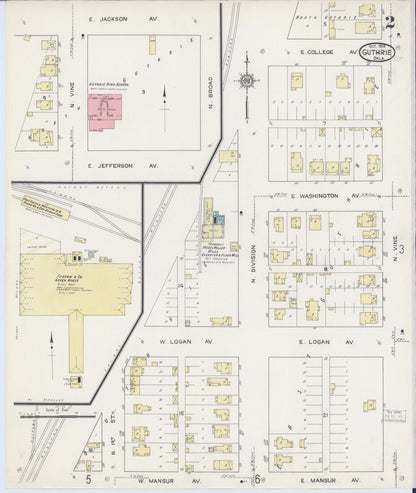Sanborn Fire Insurance Map from Guthrie, Logan County, Oklahoma (1914), Sheet #0002 - Complete Map Set gallery image, historic Sanborn map, vintage wall art, Oklahoma Oklahoma
