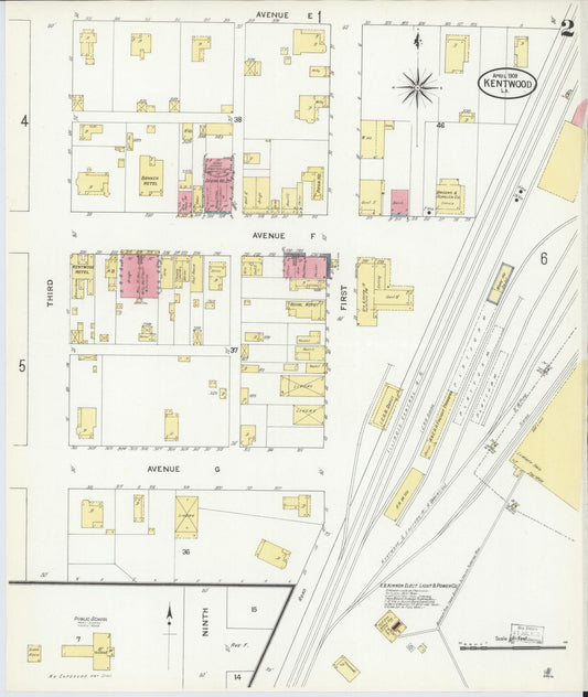 Sanborn Fire Insurance Map from Kentwood, Tangipahoa Parish, Louisiana (1909), Sheet #0002 - Historic Sanborn Fire Insurance Map Print, vintage old map wall art, antique decor, genealogy gift, Louisiana Louisiana map